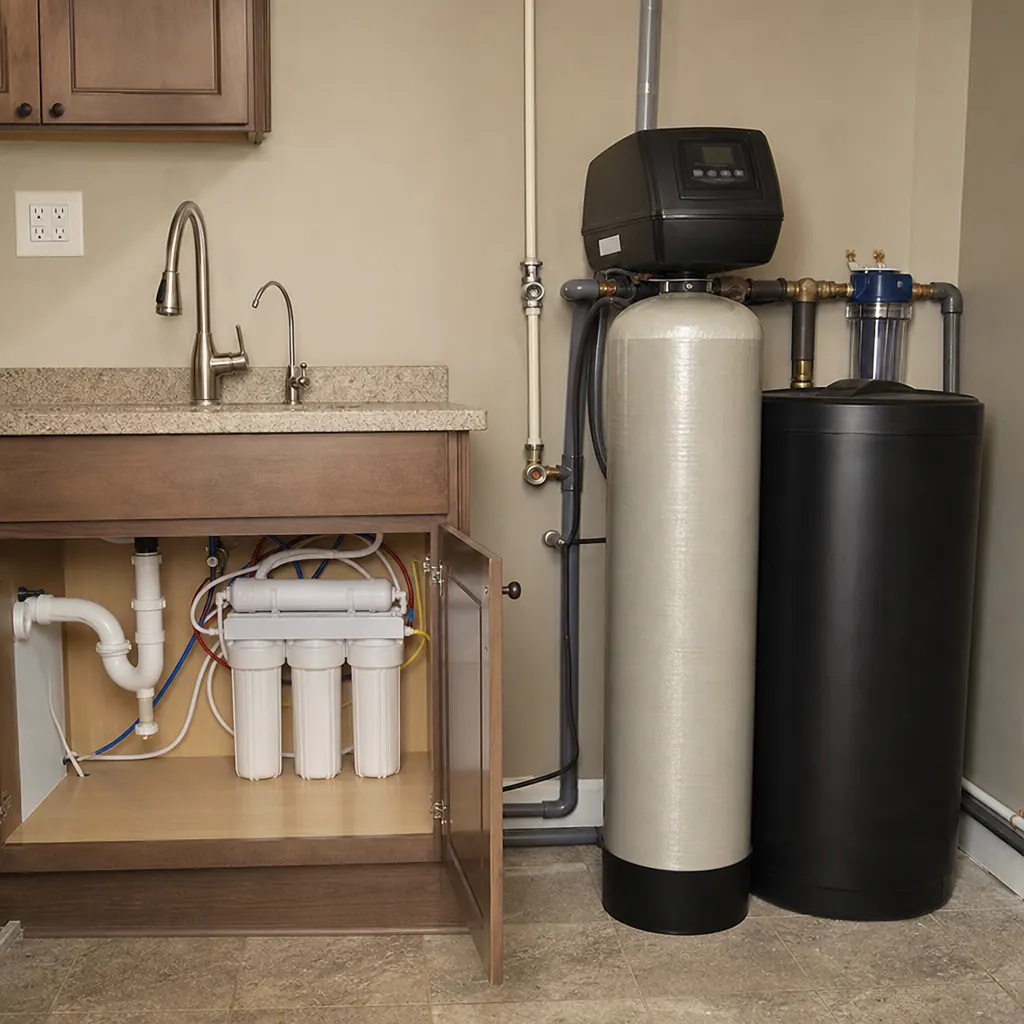 Reverse osmosis unit compared to a whole-house softener