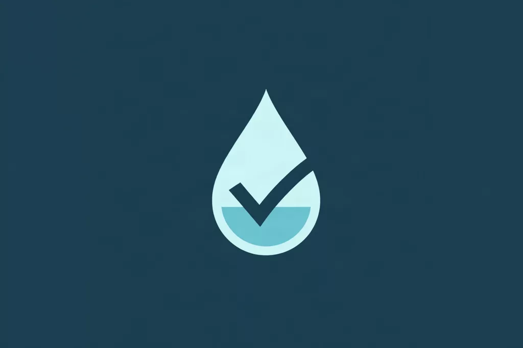 Water drop icon with a checkmark, marking Quebec water as safe to drink